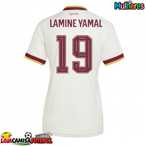 Camisa de Futebol Espanha Lamine Yamal #19 Equipamento Secundário Mulheres Mundo 2026 Manga Curta